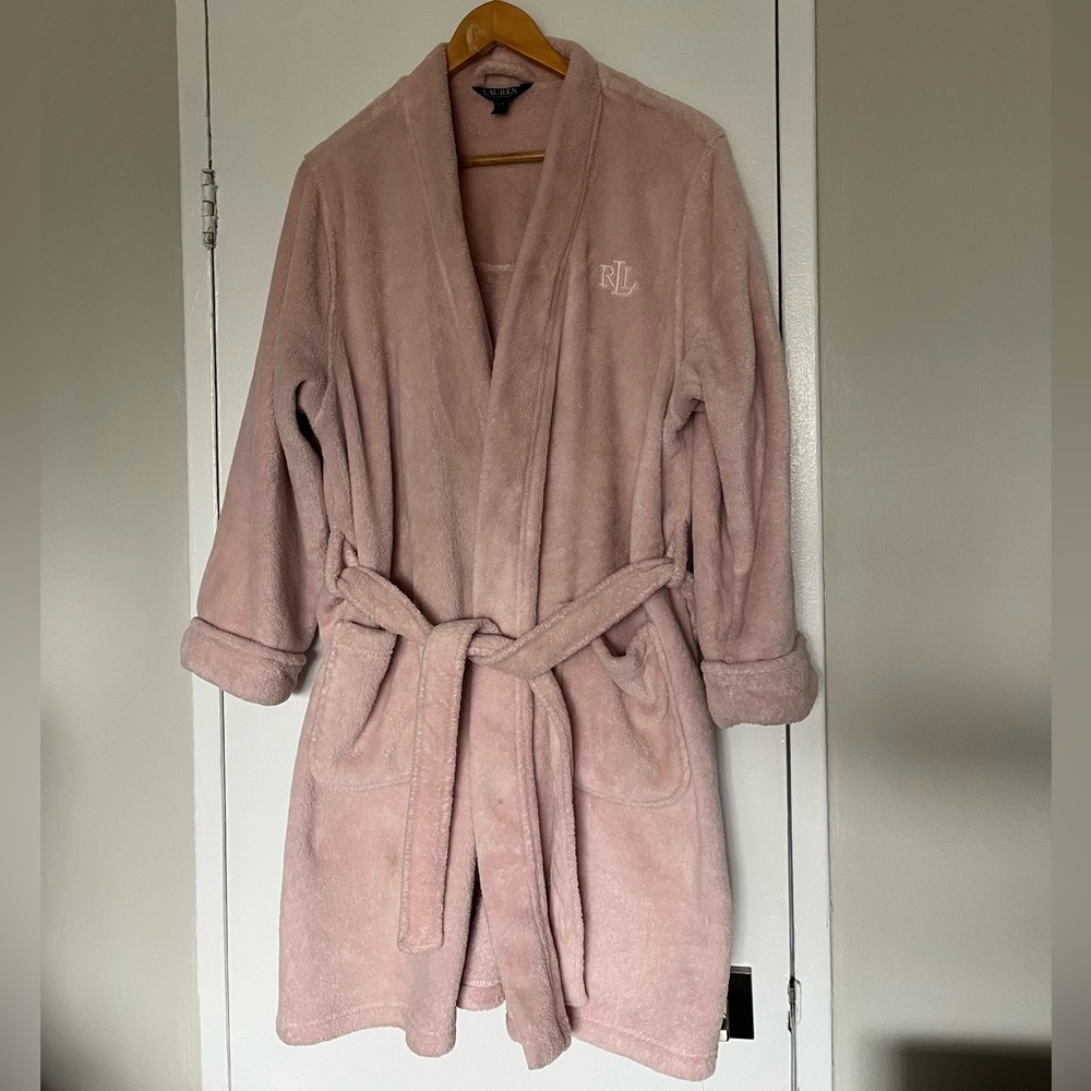 Ralph Lauren Dusty Pink Plush Shawl Collar Night Robe